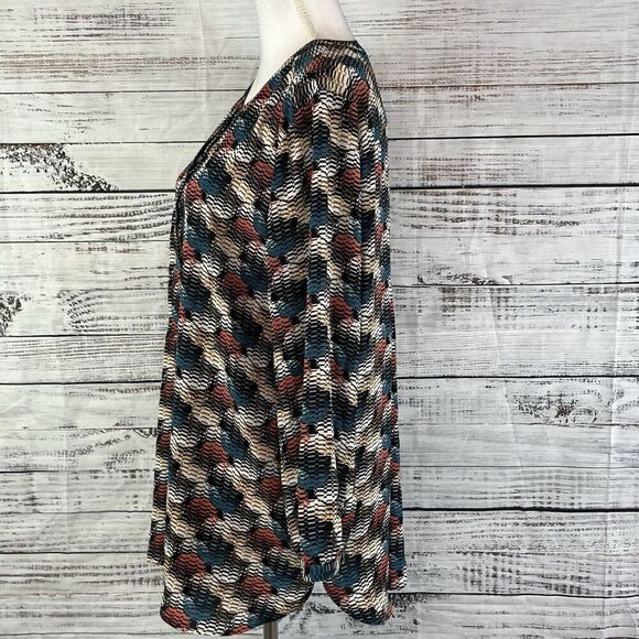 JM Collection Blouse Tunic sz XXL Blue Salmon Gold Circles Career Modest Church - Picture 7 of 9